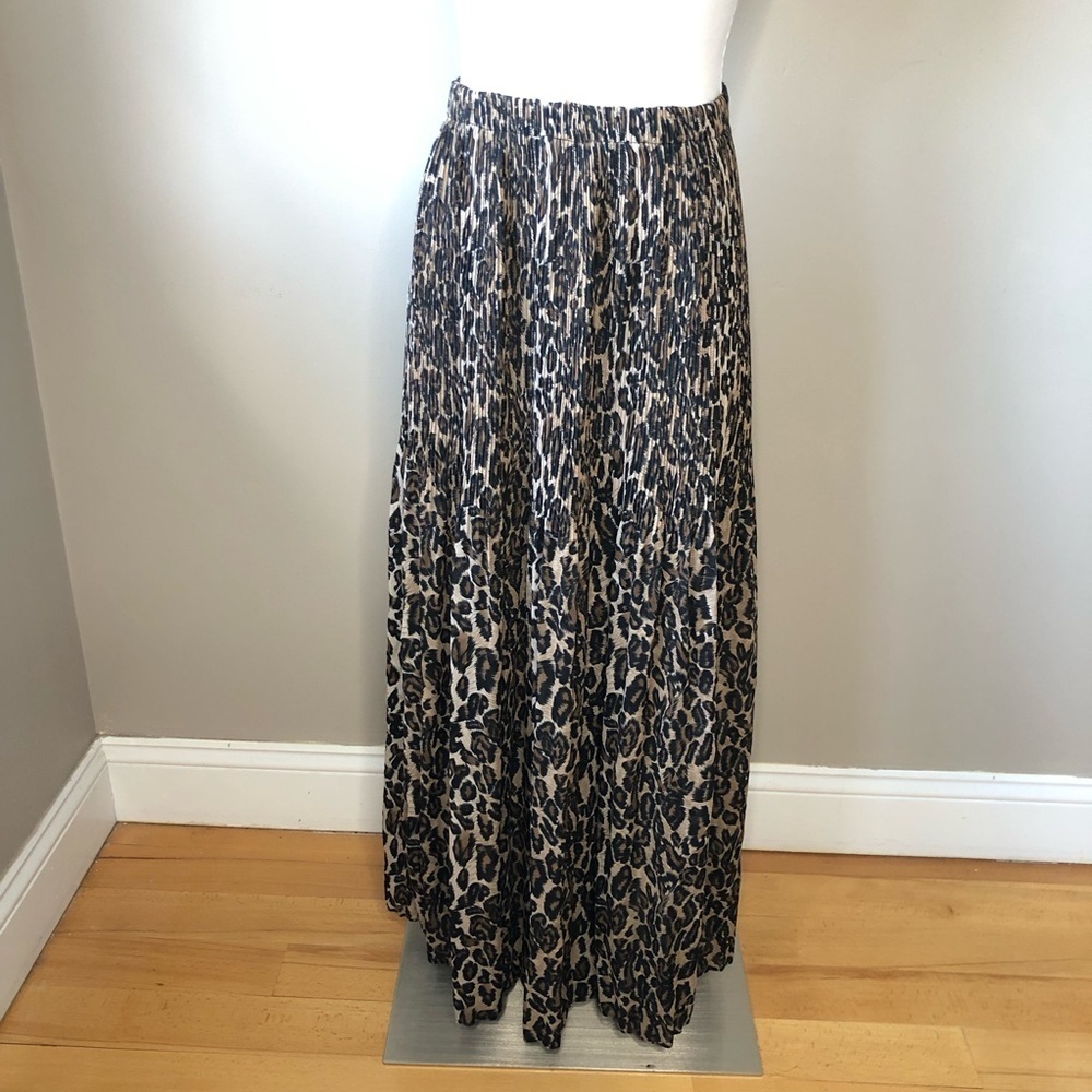 Vintage Sheer Leopard Print Elastic Waist Maxi Skirt L